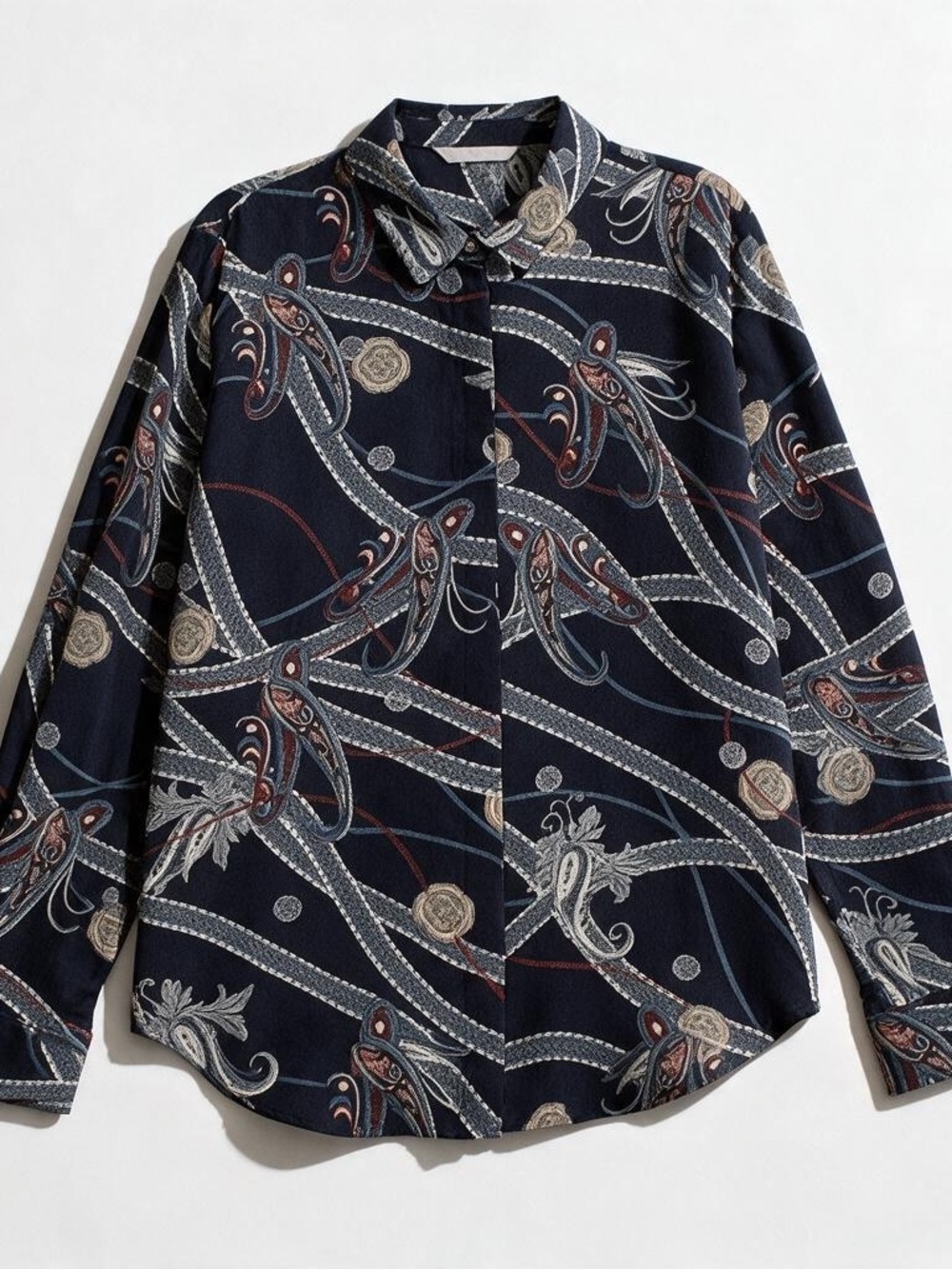 H&M Printed Long Sleeve Shirt - Navy Paisley